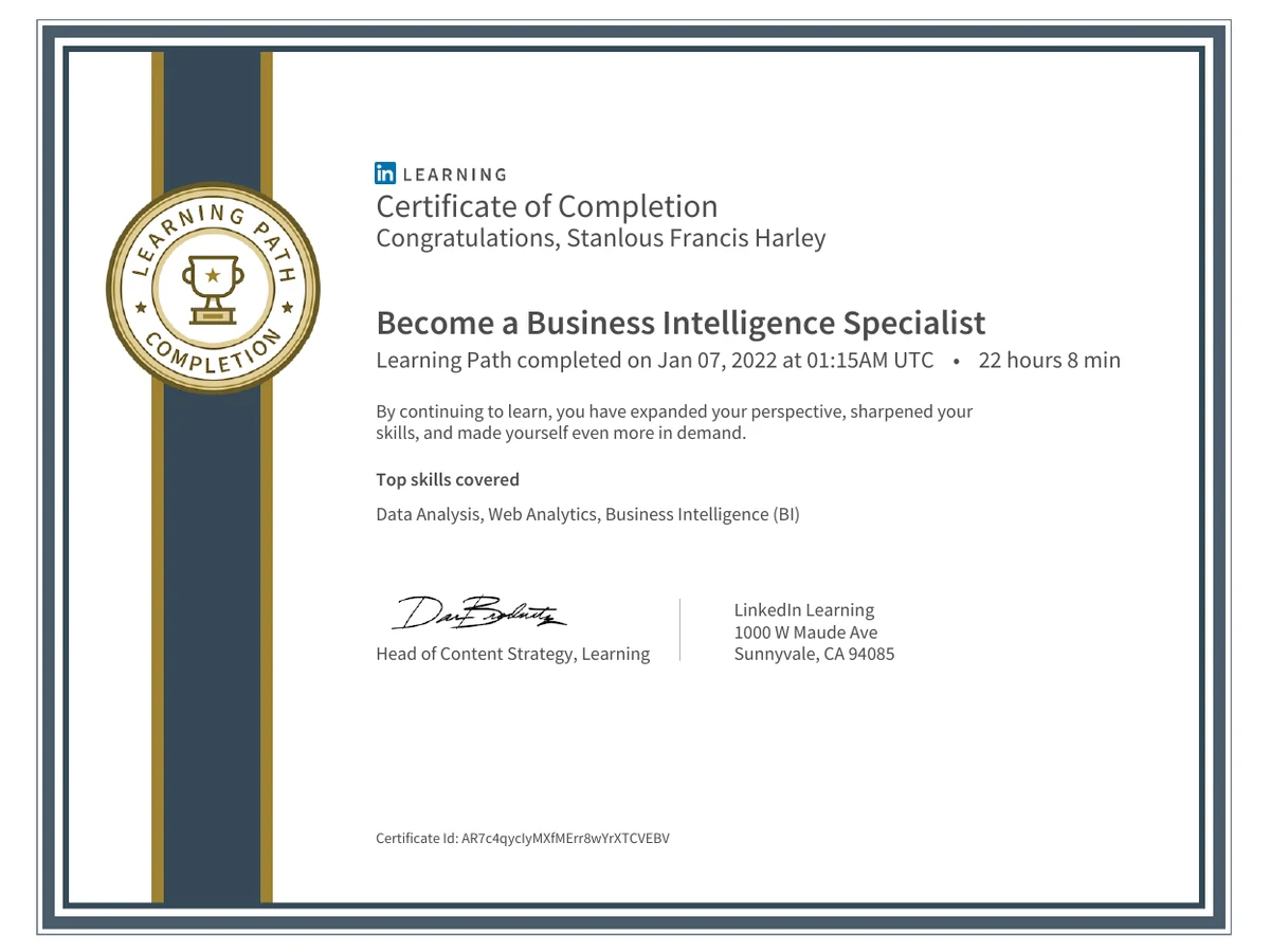 Become a Business Intelligence Specialist certificate