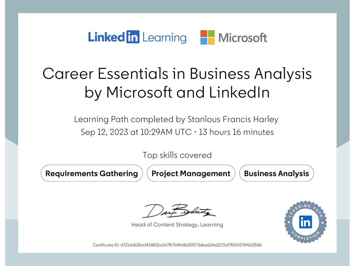 Career Essentials in Business Analysis certificate